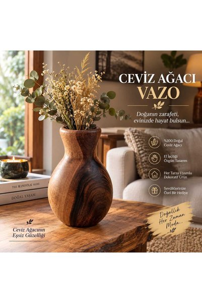 esAes Ceviz Ağacından Damarlı Vazo