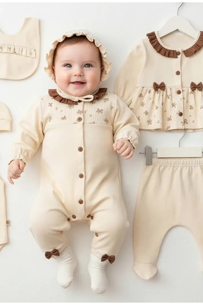 MİLAYS LİFE HOME COLLECTİON مجموعة ملابس أطفال بنات مينيزاين 0-3 أشهر زهرة مق...
