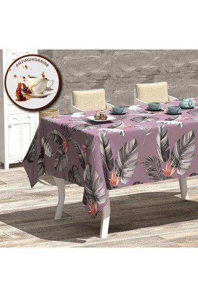Ralex Față de masă anti-pete 100% bumbac 160 x 220 cm, frunze exotice mov