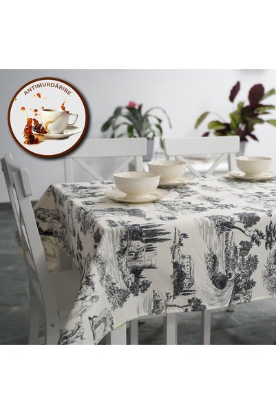 Ralex Față de masă antimurdarire 160x320 cm, Model vintage Negru