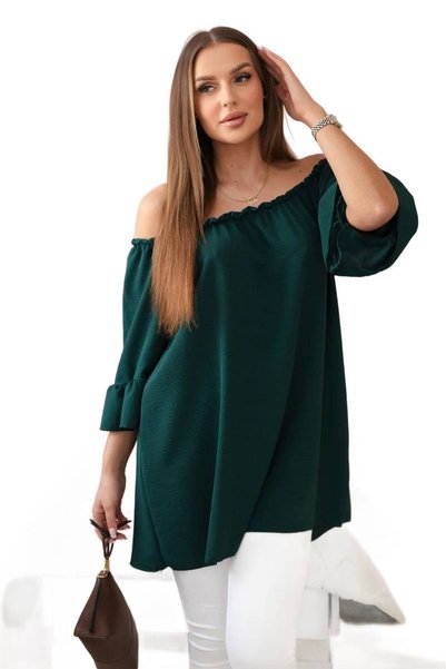 Kesi Bluză spaniolă cu volane pe mânecă, verde închis