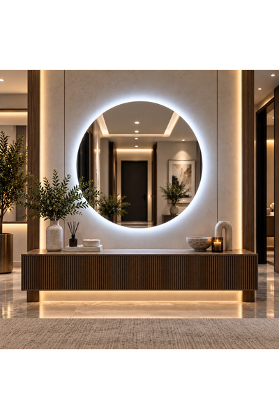 LED Işıklı Yuvarlak Banyo Aynası Modern Dekoratif Duvar Aynası Halo Aydınlatmalı