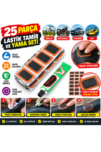 FırsatVar 25 Parça Lastik Tamir Ve Yama Seti Bisiklet Motosiklet Bot Teker Pa...