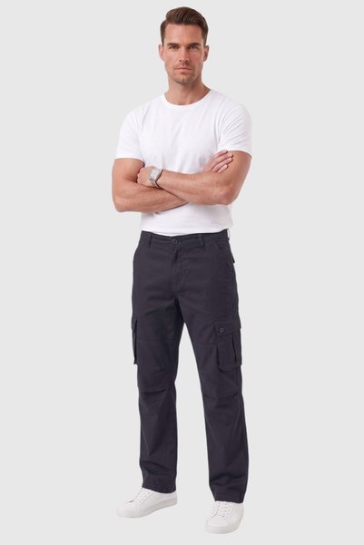 DeepSEA Erkek Relaxed Fit Bol Kesim Likralı Lacivert Outdoor Kargo Pantolon – Çok Cepli Geniş Paça 1705421