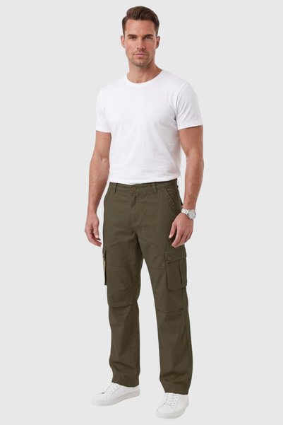 DeepSEA Erkek Relaxed Fit Bol Kesim Likralı Haki Outdoor Kargo Pantolon – Çok Cepli Geniş Paça 1705421