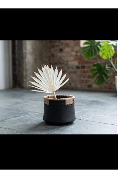 IN HOME STORE طاولة جانبية بتصميم مميز حبل وخشب أسود وبيج