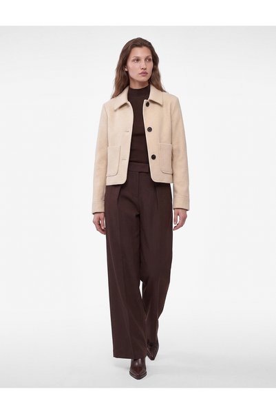 Koton Buttoned Crop Cashmere Seasonal Bomber Jacket with Pockets
