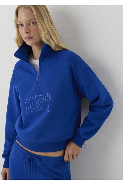 Mavi M1S20130 Logo Baskılı Yarım Fermuarlı Kadın Sweatshirt