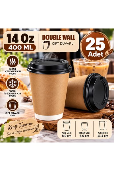 maycup 14 Oz(400Ml.) Double Wall Çift Duvar Kraft Karton Bardak 25 Adet Barda...