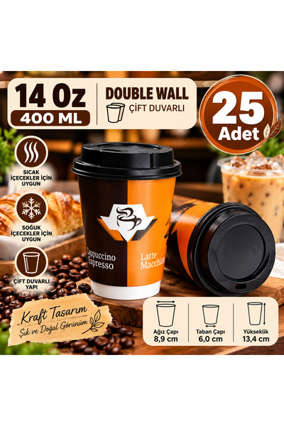 maycup 14 Oz(400Ml.) Double Wall Çift Duvar Karışık Desen Karton Bardak 25 Ad...