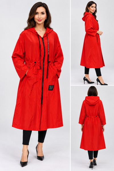 TAŞDELEN AVM Raincoat with Long Hat and Pocket Detail Italian Water Resistant