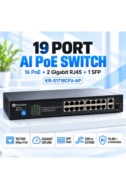 KARER KR-S1718CFU-AP محول إيثرنت ذكي (AI) بـ 19 منفذًا - 16 منفذ PoE، 2 منفذ ...