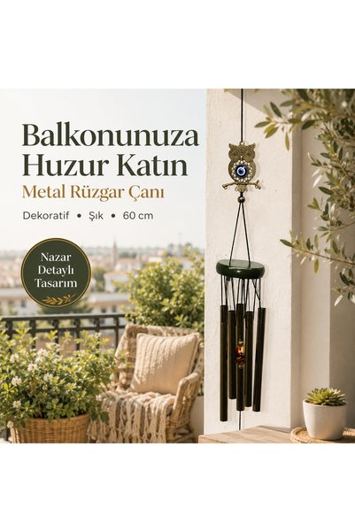 Store Metal Rüzgar Çanı Baykuş Tasarım 60 cm | Şık Bahçe Balkon Hediyelik Süs