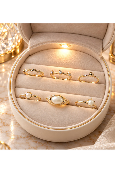 Genel Markalar Gold Renk Çelik Vintage Detaylı 6'lı Yüzük Seti BYK4315