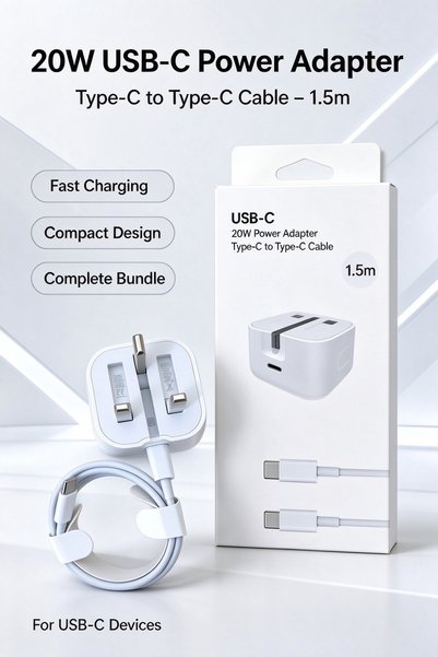 Generic Brand محول شحن سريع 20 واط PD USB-C مع طقم كابل USB-C إلى USB-C بطول ...