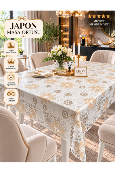 LİMAY Față de masă japoneză de lux - Aspect brodat cu dantelă - Transparentă ...