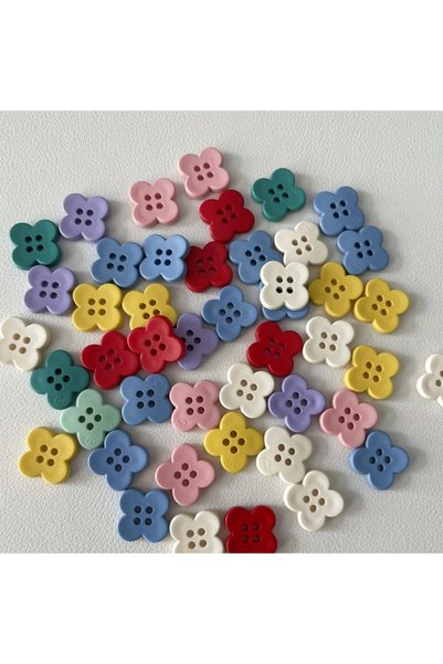 Choice 15mm 50pcs 50Pcs Mixed Color Cartoon Resin Four-Petal Flower Buttons f...