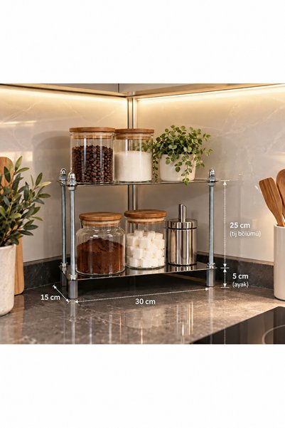 Store 2 Katlı Modüler Krom Metal Raf ve Düzenleyici