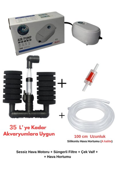 Poyel Decor Akvaryum Filtresi - Sessiz Hava Motoru - Hava Hortumu - Çekvalf -...