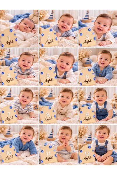 SOLIS DESIGN Natural Birch Plywood & Plexiglass Numbered Baby 12 Month Milestone Cards | Photo Shoot Set