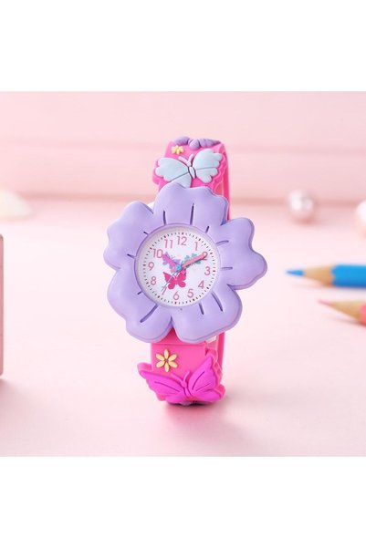 Choice purple New Children's Flower Butterfly Cartoon Watch 3D Pattern PVC So...