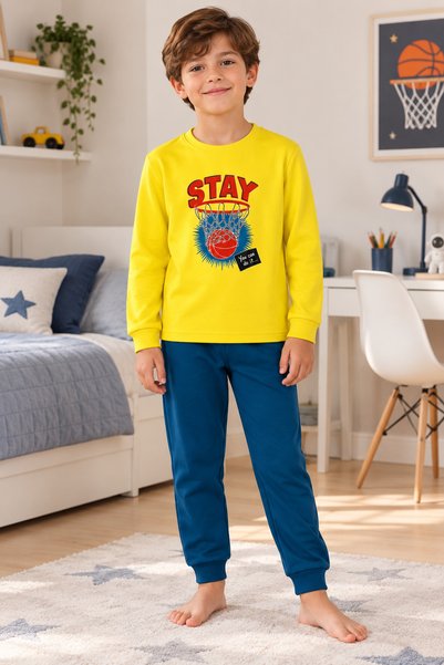 Fil Kids Boys' 100% Cotton Yellow Color Basketball Pattern Long Sleeve Winter...