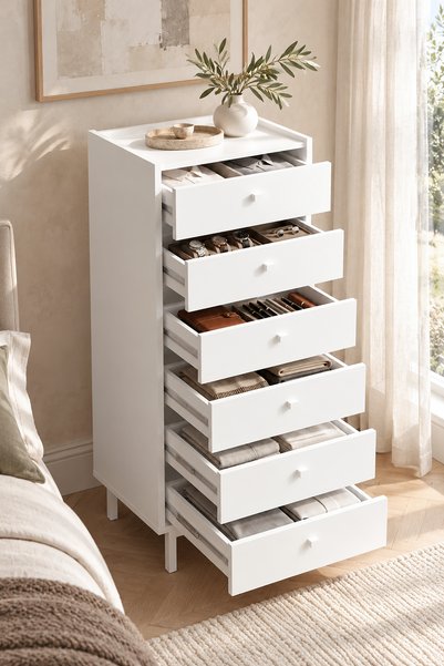 Yurudesign Luke Şifonyer 6 Çekmeceli Ahşap Ayaklı Beyaz LK5-W