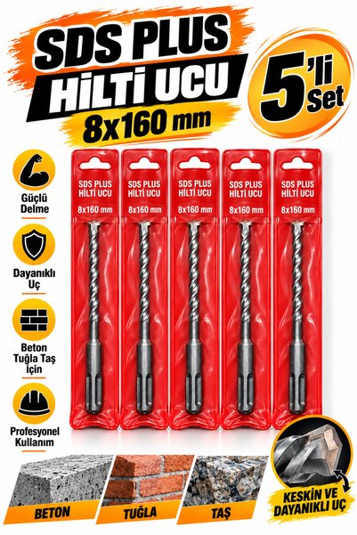 Trendhane SDS Plus 8x160 mm Beton Delme Ucu 5’li Set – Tuğla Taş ve Duvar İçi...