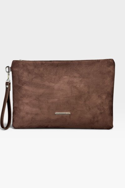 Genel Markalar Kadın Fermuarlı Süet Clutch El Çantası Bilek Askılı Portföy Ça...