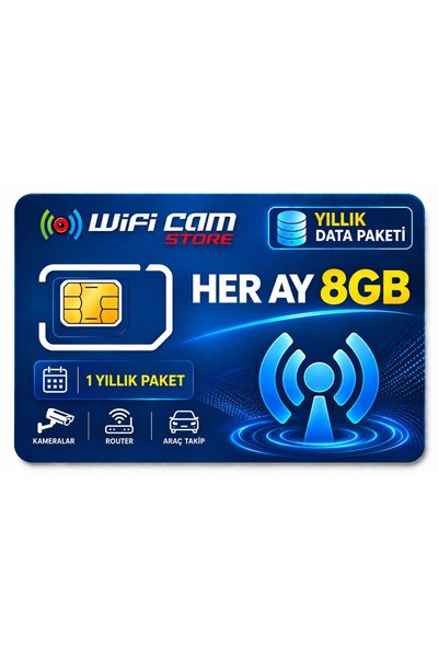 wifi cam 4g Yıllık Data Sim Kart Her Ay 8gb 4G Tekli Ve İkili Kameralara Özel...