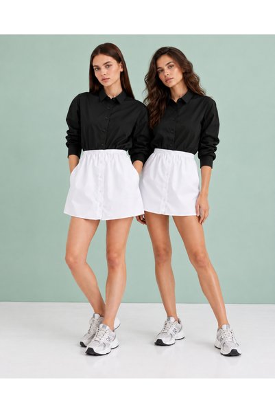 mirach 2-Pack Shirt-Looking Buttoned Skirt - White