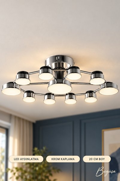 Begüsa Arelon 11.li LED Avize Elips Modern Krom Kaplama Şık Dekoratif Salon A...