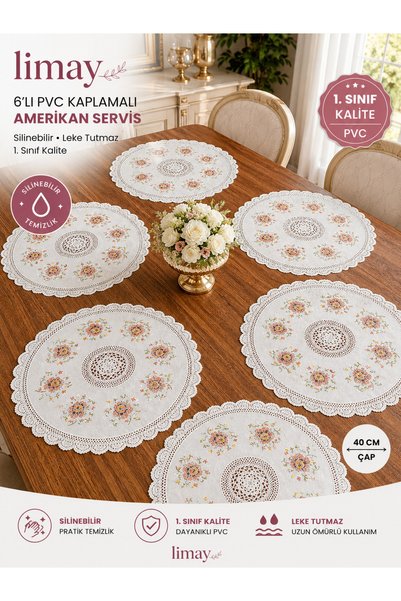 LİMAY 2'li Amerikan Servis - 40cm - Dantel Işlemesi Görünümlü 1. Sınıf Pvc