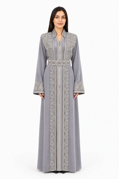 MOHAMED ZAHABI Women's Long Caftan with Shiny Stones and Pearl Work