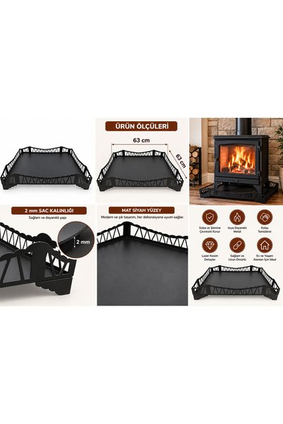 Essen Ticaret Mat Siyah Döküm Soba Ve Şömine Altlığı 63x63 Cm Sac Kalınlığı: ...