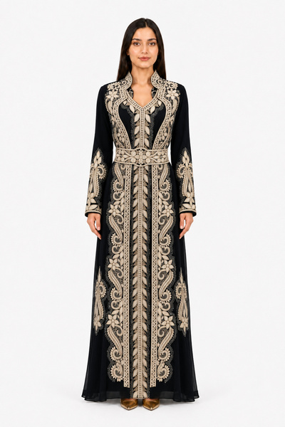 MOHAMED ZAHABI Women's Long Caftan with Embroidery Two Piece Set