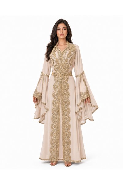 MOHAMED ZAHABI Ladies Long Caftan with Hand Work Stone and Beads Work Kaftan ...