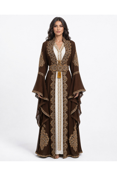 MOHAMED ZAHABI Women's Long Caftan with Handwork Stones and Embroidery on It ...