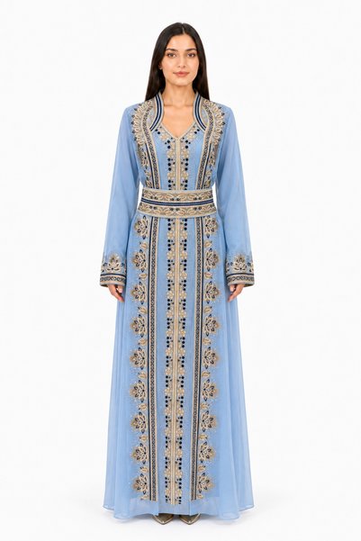 MOHAMED ZAHABI Ladies Long Caftan with Embroidery and Shiny Stone Work for Wo...