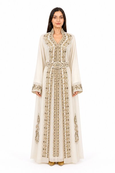MOHAMED ZAHABI Ladies Long Caftan with Embroidery and Shiny Stone Work Latest...