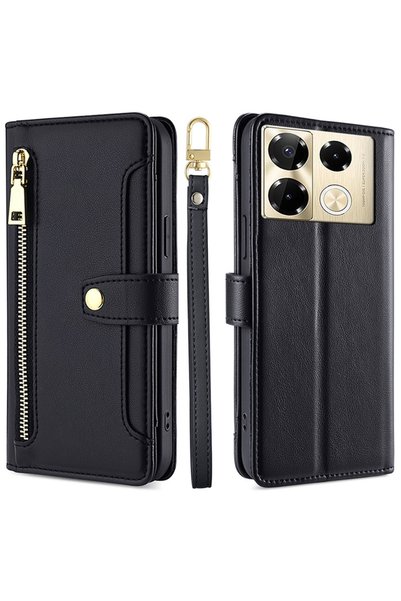 XGSM Husă flip Infinix Note 40 Pro, cu buzunar portofel cu fermoar, Negru