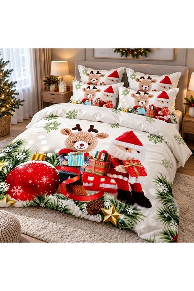 OEM Fine Cotton Duvet Cover Set , 6 pieces, Christmas, teddy bear and Santa C...