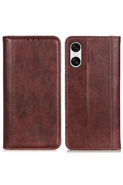 XGSM Husă tip carte pentru Sony Xperia 10 VI, Piele despicată, Maro
