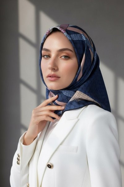Vissona وشاح تيفيل الحريري DGN50346 - 17 - 0031 - 0019 نمط مونوغرام بلون نيلي...