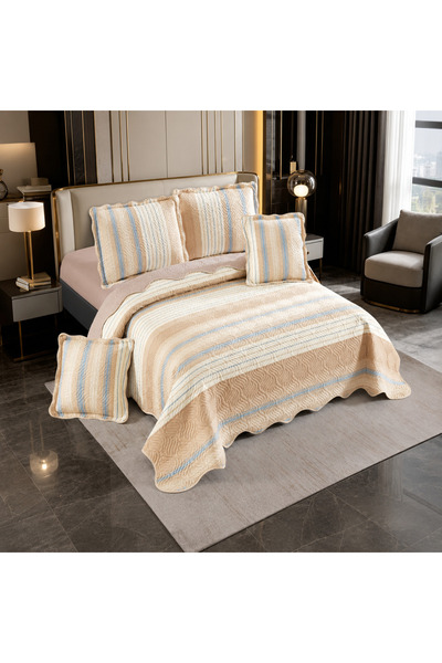OEM 100% Cotton blanket, cream with Striped , 5 pieces, 230x250 cm, CB532