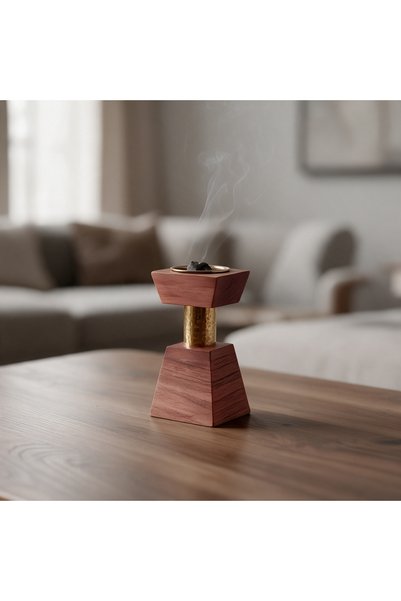 Generic Brand مبخرة هندى خشب ومعدن ذهبى