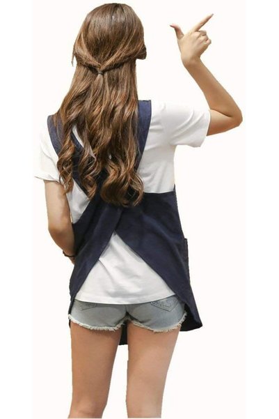 KKTOCHVC Shortened Design Apron, Japanese Style Apron with Pockets, X Cross H...