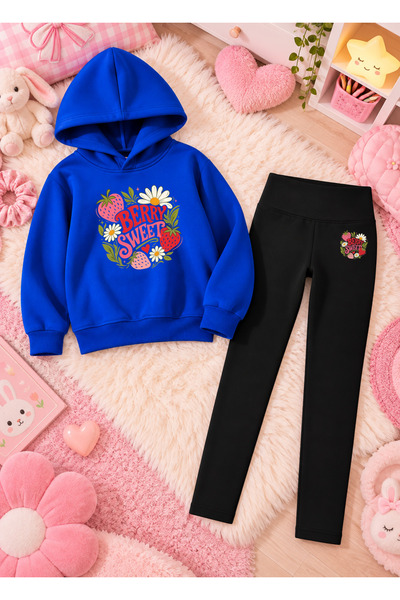 LORVEX Girl's Hooded Sweatshirt, Straight-Leg Leggings Set, Printed 3-Yarn Ra...