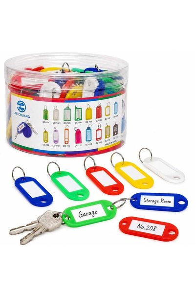 More Keychain tags 5.5cm, with metal ring, 50/set assorted colors