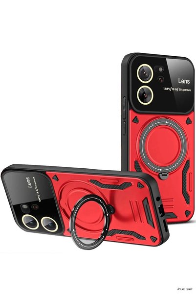 New Face ILKESTOR غطاء حماية جديد لهاتف Mi 13T Pro مع حامل عدسة (193118) - أحمر